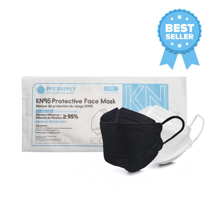 Black KN95 4 Layer Protective Face Mask Individually Sealed 3D Willow Leaf Shape PPE Supply