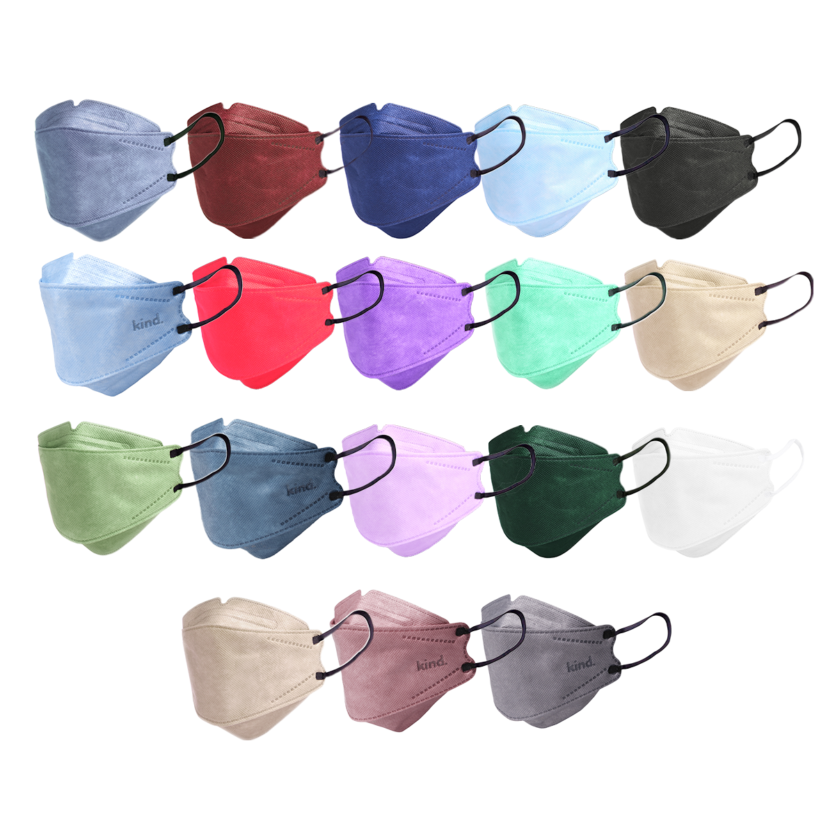 Kind KN95 Respirator Face Mask: Full Set Collection - 18 Colours