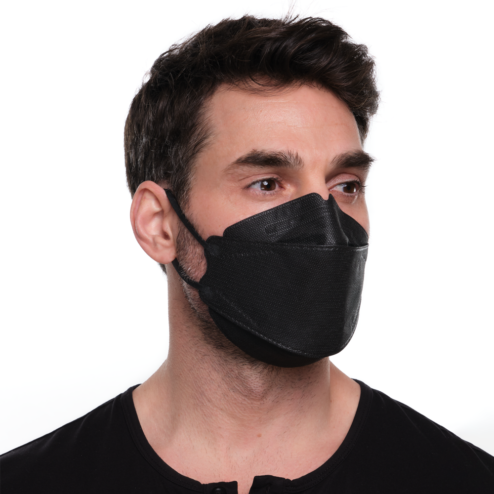 Black KN95 4 Layer Protective Face Mask Individually Sealed 3D Willow Leaf Shape  PPE Supply