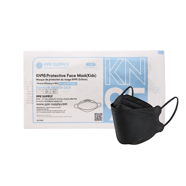 Kids KN95 Respirator Face Mask 3D shape Individually Sealed by PPE Supply (20 Masks) (Black or White)