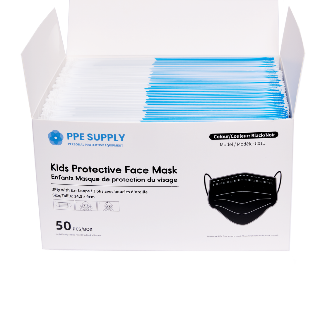 Kids Individually Sealed Black Disposable Face Mask