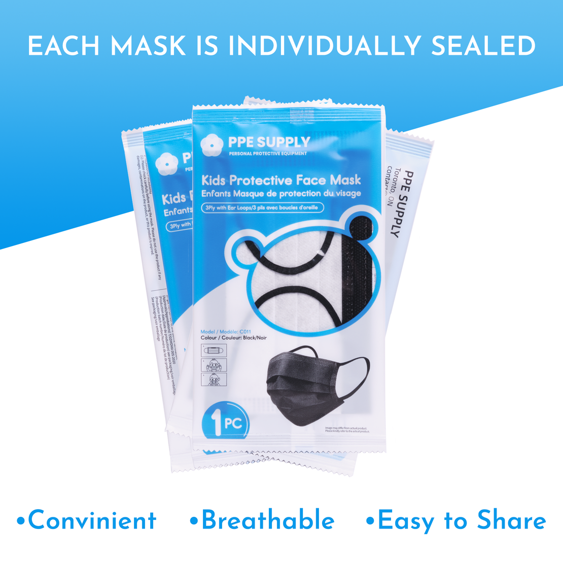 Kids Individually Sealed Black Disposable Face Mask